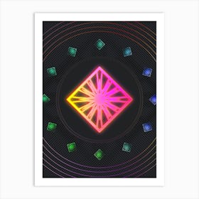 Neon Geometric Glyph in Pink and Yellow Circle Array on Black n.0414 Art Print