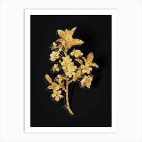 Vintage White Plum Flower Botanical in Gold on Black Art Print
