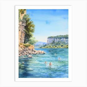 Swimming In Zakynthos Greece Watercolour Art Print