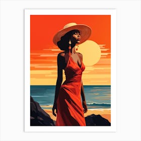 Illustration of an African American woman at the beach 136 Art Print