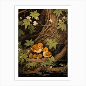 Duck & Duckling In The Flowers Japanese Woodblock Style 2 Art Print
