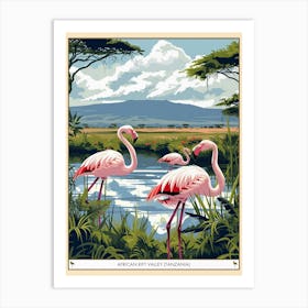 Greater Flamingo African Rift Valley Tanzania Tropical Illustration 4 Poster Art Print