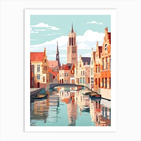 Vintage Winter Travel Illustration Bruges Belgium 6 Art Print