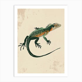 Forest Green Galápagos Land Iguana Block Print 4 Art Print