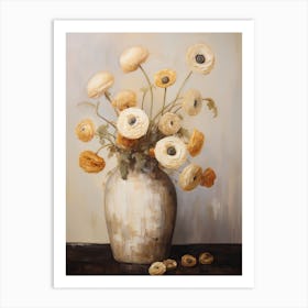 Ranunculus, Autumn Fall Flowers Sitting In A White Vase, Farmhouse Style 2 Art Print