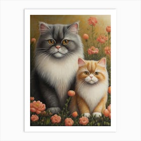 Vintage Persian Cats Painting Art Print