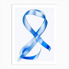 Hope Ribbon Symbol Blue And White Line Drawing Art Print