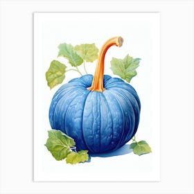 Blue Hubbard Squash Pumpkin Watercolour Illustration 4 Art Print