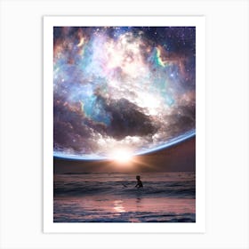 Surf Under Sunset Earth Sky Space Clouds Art Print