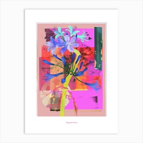 Agapanthus 4 Neon Flower Collage Poster Art Print
