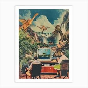 Abstract Dinosaur Jurassic Retro Collage 2 Art Print