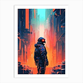 Futuristic City, cyberpunk neon art Art Print