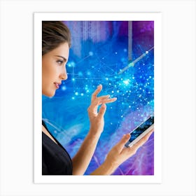 Abstract Digital Painting Featuring A Businesswoman Fingertip Touching A Screen Displaying An Intri (4) Art Print