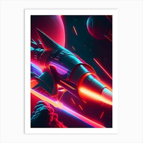 Rocket Neon Nights Space Art Print