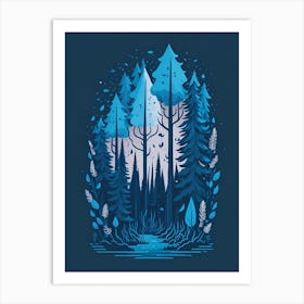 A Fantasy Forest At Night In Blue Theme 100 Art Print