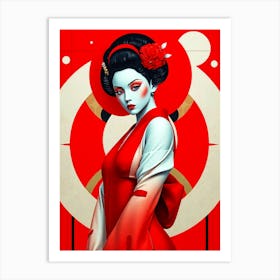 Geisha in Red Illustration-1 Art Print