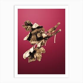 Gold Botanical Fig Branch with Bird on Viva Magenta n.0978 Art Print