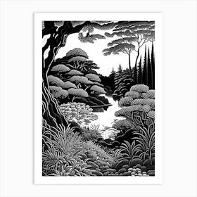 The Garden Of Morning Calm, 1 ,South Korea Linocut Black And White Vintage Art Print