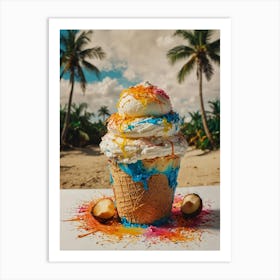 Ice Cream Cone On The Beach Art Print