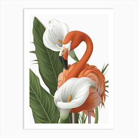 American Flamingo And Calla Lily Minimalist Illustration 2 Art Print