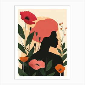 Silhouette Of A Woman With Flowers 11 Art Print