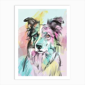 Collie Dog Pastel Line Illustration Art Print