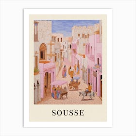 Sousse Tunisia 3 Vintage Pink Travel Illustration Poster Art Print