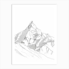 Kangchenjunga Nepal India Line Drawing 2 Art Print