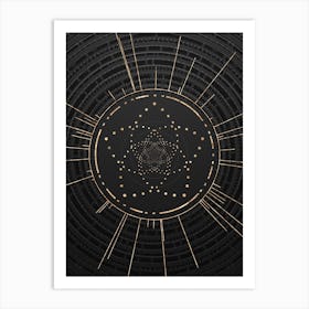 Geometric Glyph Symbol in Gold with Radial Array Lines on Dark Gray n.0252 Art Print