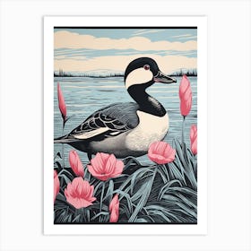 Vintage Bird Linocut Bufflehead 3 Art Print