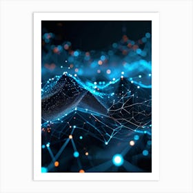 Abstract Net With Glowing Geometric Dots And Grid Waves Connecting Polygons In A Futuristic Infogra (7) Art Print