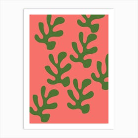 Green Leaves On Pink Background Art Print