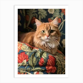 Realistic Photography Of Cat Resting On Floral Ottoman 2 Art Print