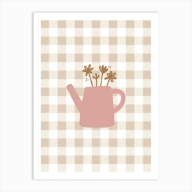 Gingham Teapot Vase Art Print