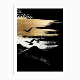 Black And Gold Birds 2 Art Print