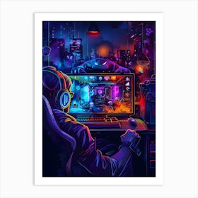 Neon Gamer Desktop Wallpaper 1 Art Print