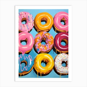 Stack Of Donuts Blue Background 3 Art Print