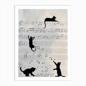 Cats On Music Sheet Art Print