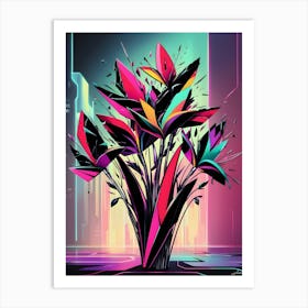 Neon Flowers In A Vase Art Print