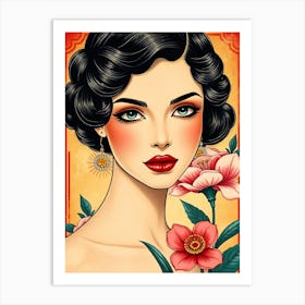 Beauty Girl With Flowers Art Print