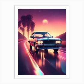 Retro Car On The Road 1 Art Print