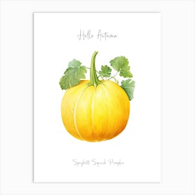 Hello Autumn Spaghetti Squash Pumpkin Watercolour Illustration 1 Art Print