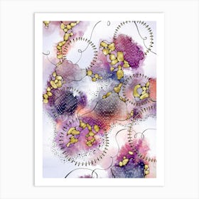 Purple And Gold Swirls on Watercolor Background Art Print