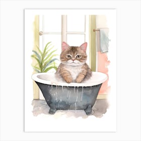 British Shorthair Cat In Bathtub Botanical Bathroom 1 Art Print