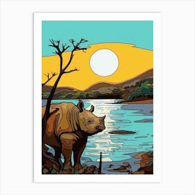 Rhino With The Sun Geometric Illustration 4 Art Print