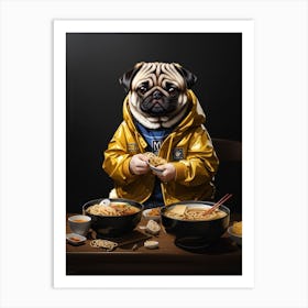 Pug Dog Eating Ramen Art Print