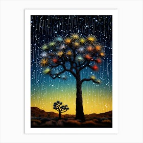 Joshua Tree With Starry Sky With Rain Drops In South Western Style (1) Art Print