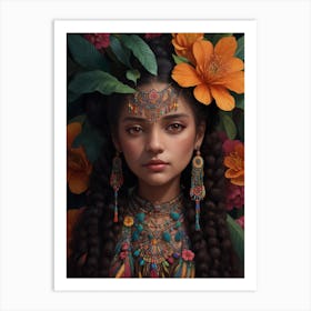 Asian Girl With Flowers Art Print