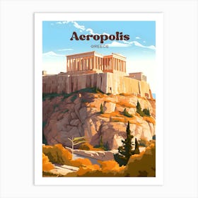 Acropolis Greece Sunset Travel Illustration Art Print