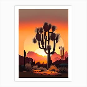 Joshua Trees At Sunrise Retro Illustration (3) Art Print